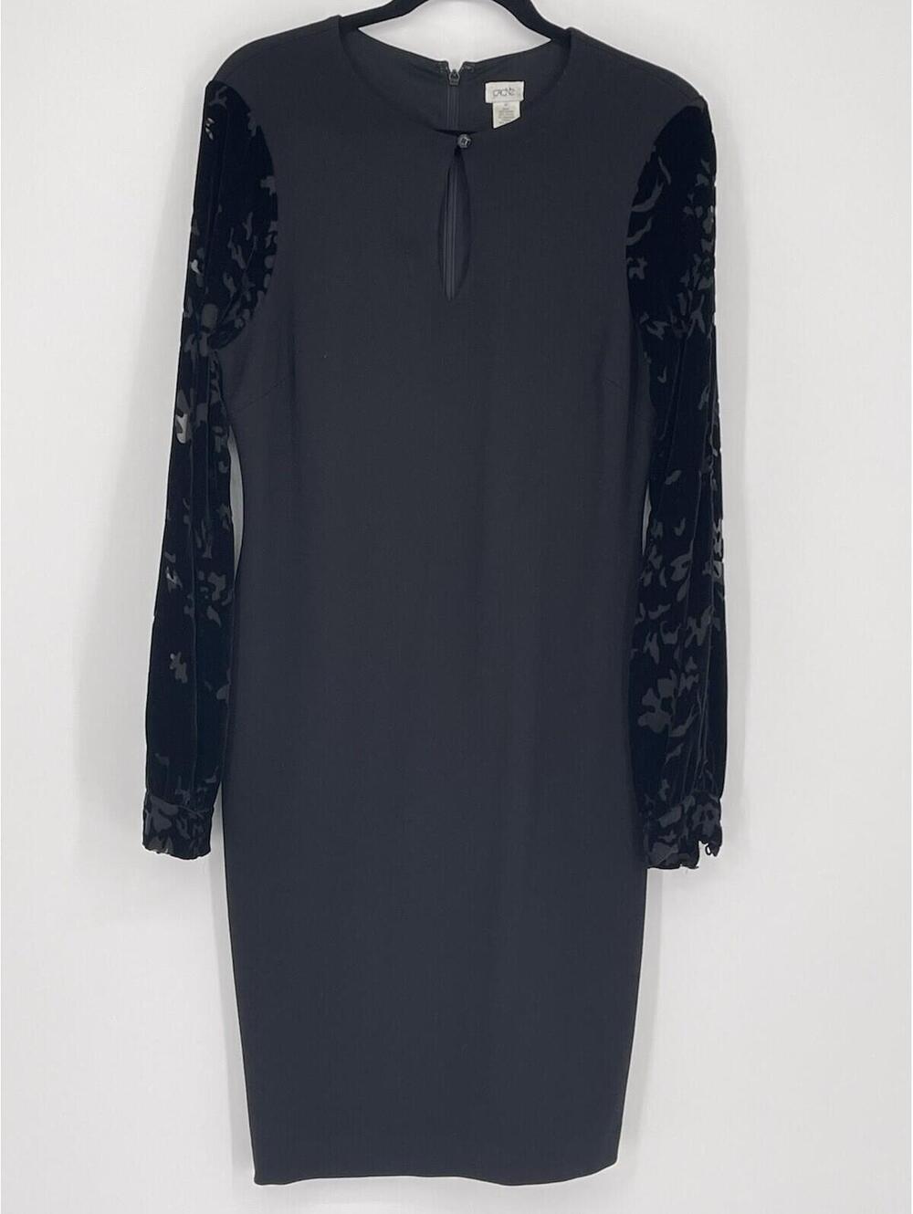 Cache Black Sheath Dress Size 10 Velvet Burnout Sleeves Career Cocktail